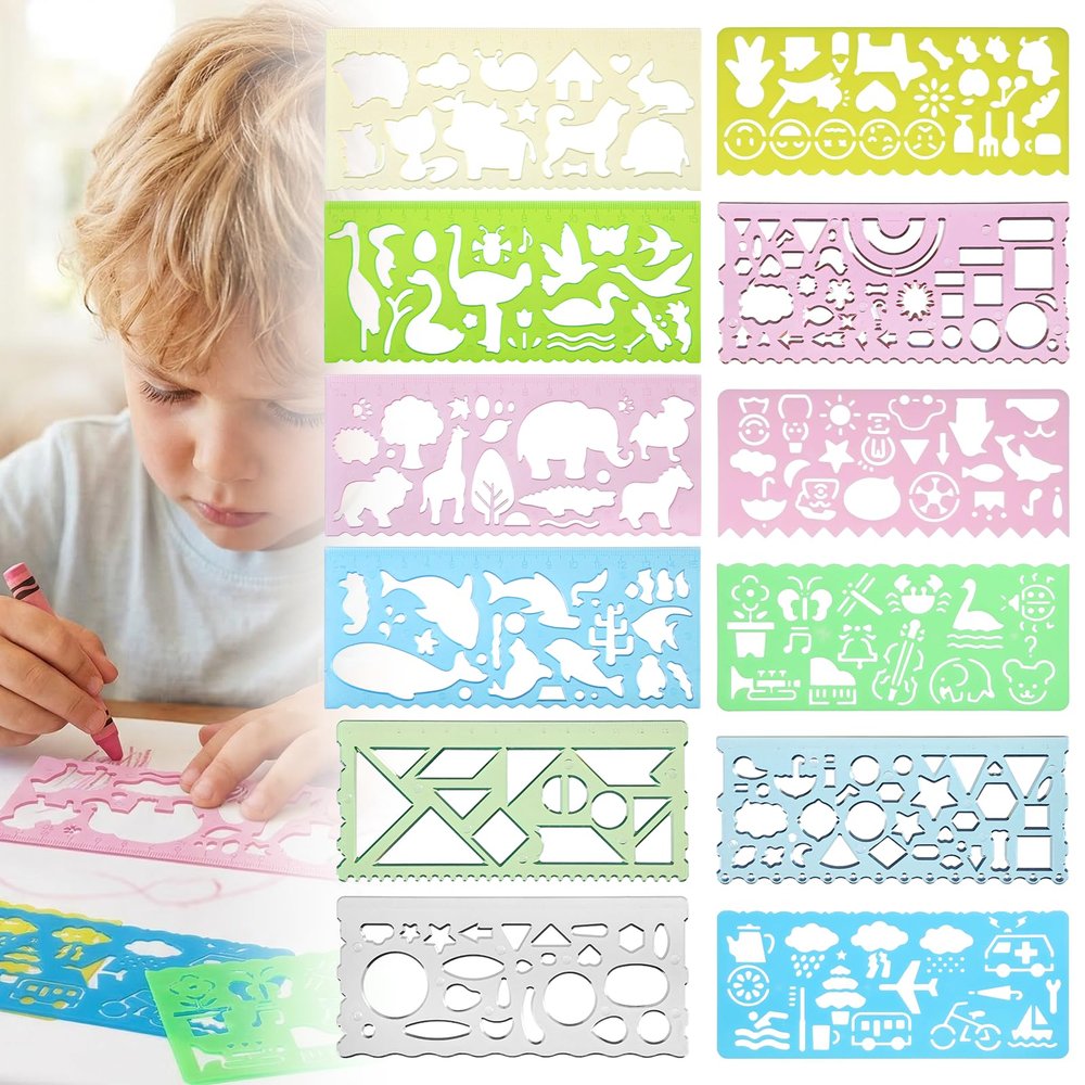 JJUNW 12-Piece Kids Painting Stencils