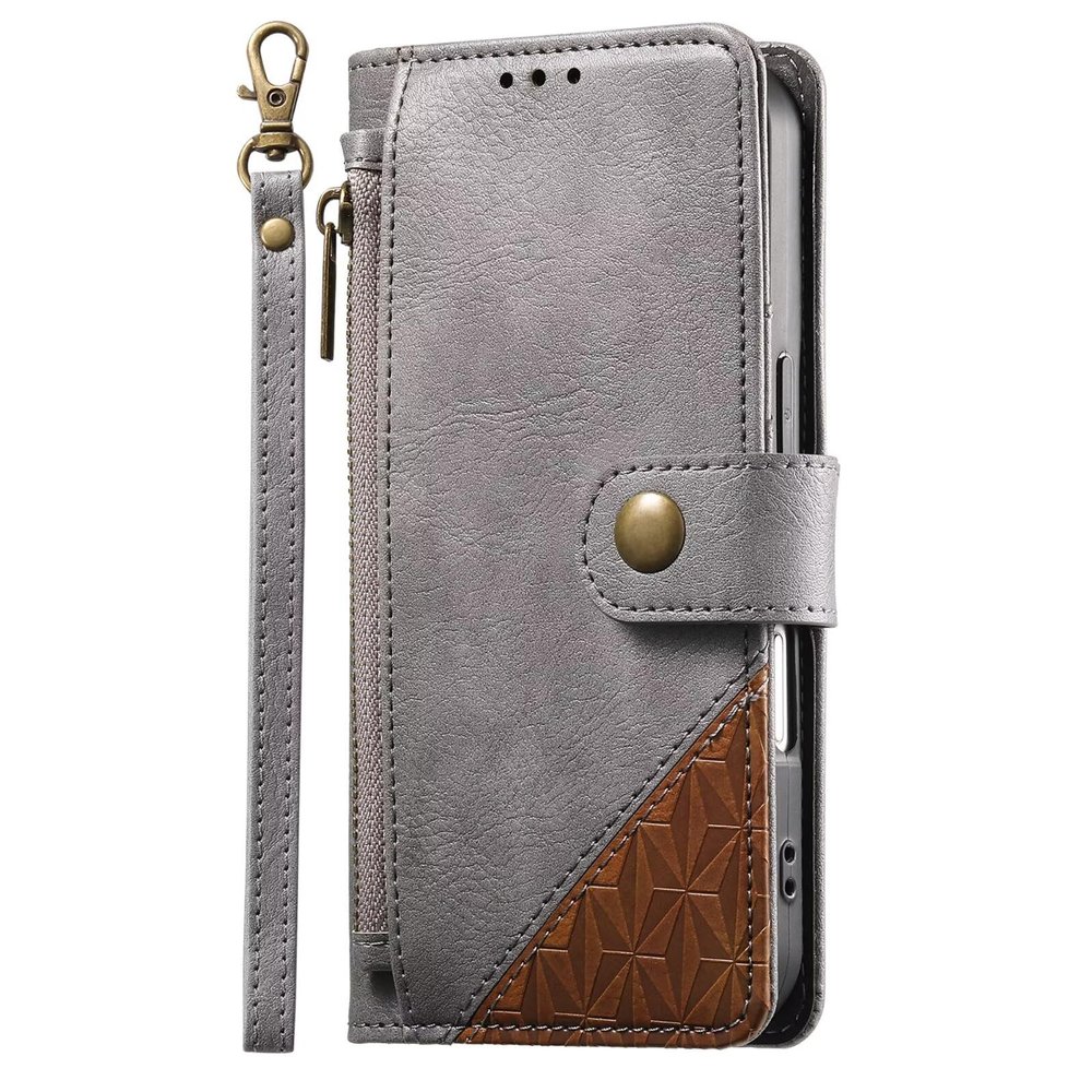 TUUNKMUY Zipper Wallet Case for Motorola Moto Edge 50 Fusion, PU Leather Flip Cover, RFID Protection, Gray