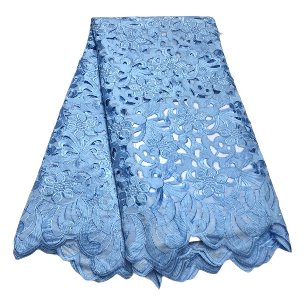 African Hand-Cut, Perforated Swiss Lace Fabric for Wedding Dresses, 5 Yards