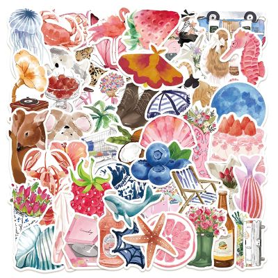 Aesthetic Sticker Set 50 pcs, Summer Watercolor Vintage Stickers
