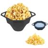 Foldable Silicone Microwave Popcorn Bowl, Black with Lid view 2