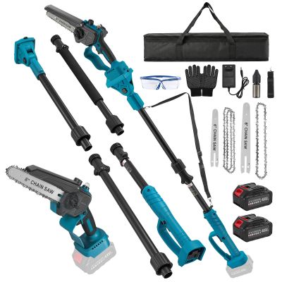 4-in-1 Cordless Pole Saw & 6/8-Inch Brushless Mini Chainsaw, 2 x 4,000mAh Batteries, 15-Ft Reach