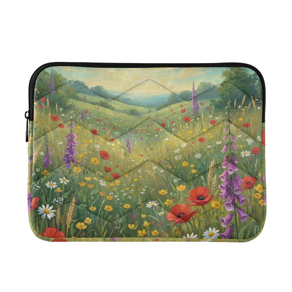 Laptop Sleeve with Red Poppies and White Daisies, Size M