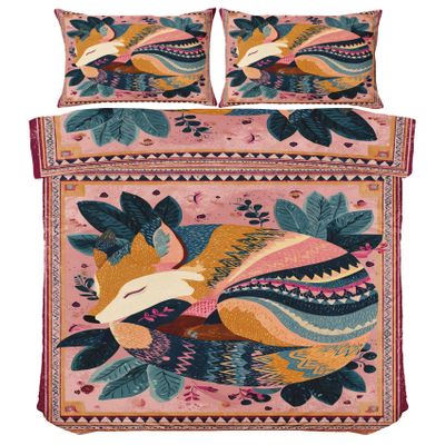 Generic Boho Fox Bedding Set, Vintage Tribal Ethnic, 100 x 135 cm, 2-Piece, Reversible Microfiber, with 40 x 60 cm Pillowcase, La415