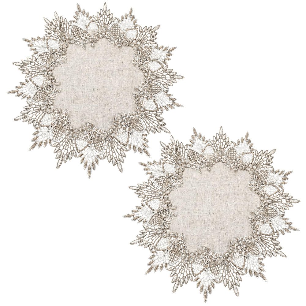 2-Pack Round Linen Placemats, 40 cm Diameter