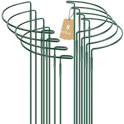 YAWAHOME Metal Plant Supports, 8-Pack, 25 x 40 cm, Half-Round Supports for Peonies, Hydrangeas, Roses, Perennials, and Potted Plants