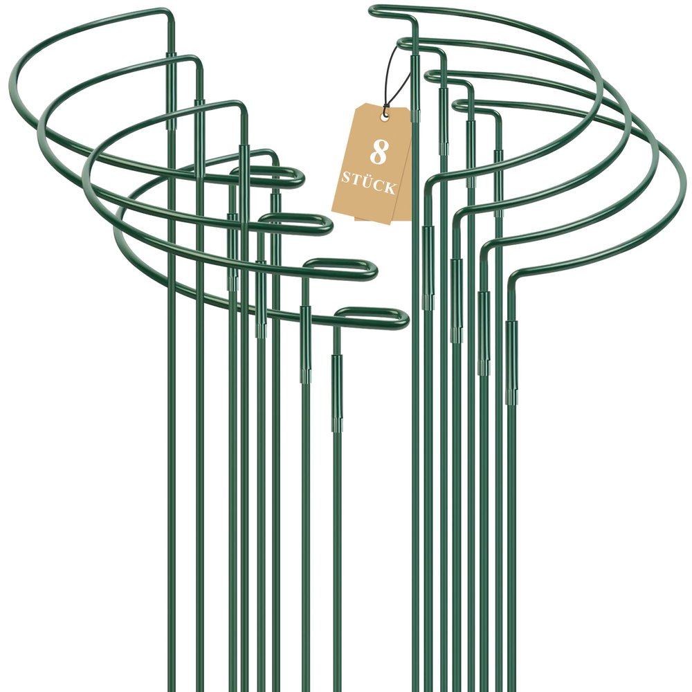 YAWAHOME Metal Plant Supports, 8-Pack, 25 x 40 cm, Half-Round Supports for Peonies, Hydrangeas, Roses, Perennials, and Potted Plants