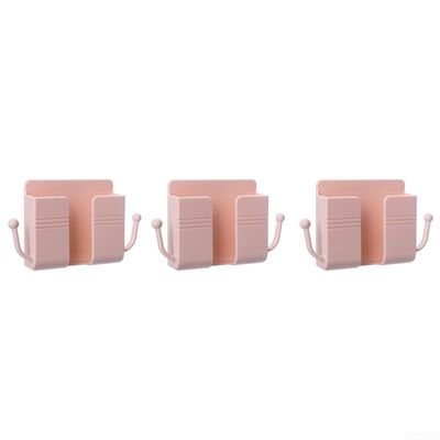Minflora Wall-Mounted Storage Box with Hooks, Charger Stand and Organizer for TV, AC Remotes (Pink)