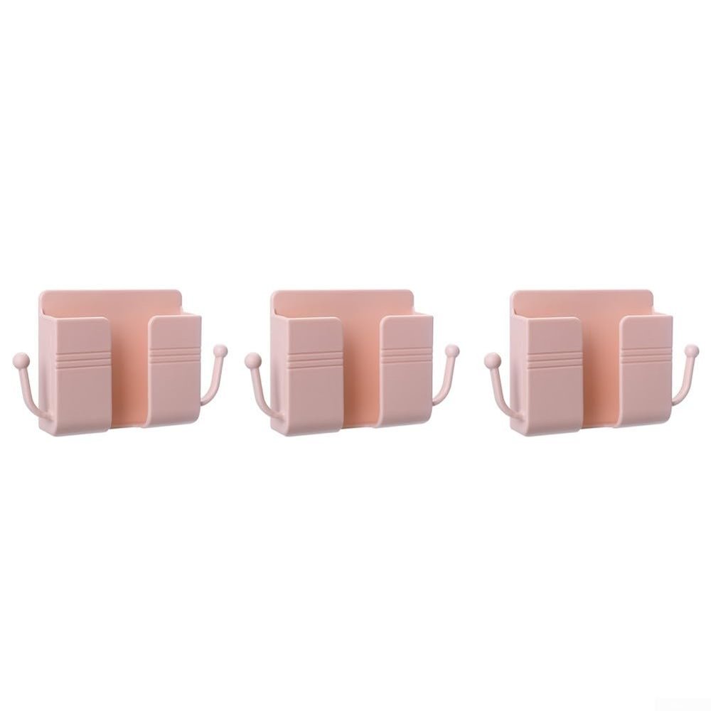Minflora Wall-Mounted Storage Box with Hooks, Charger Stand and Organizer for TV, AC Remotes (Pink)