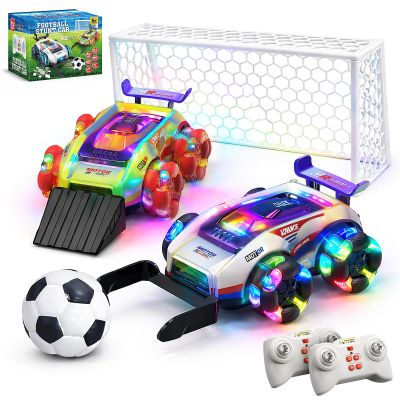 YESHIN Remote-Controlled Soccer Car Toy, 2-Pack, 2.4 GHz RC Stunt Cars with LED Lights, 360° Rotation, Goals and Ball, Ages 6+