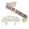 Cryfokt Happy Birthday Sash and Crown Set, Lightweight Tiara, Gold view 1