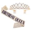 Cryfokt Happy Birthday Sash and Crown Set, Lightweight Tiara, Gold view 4