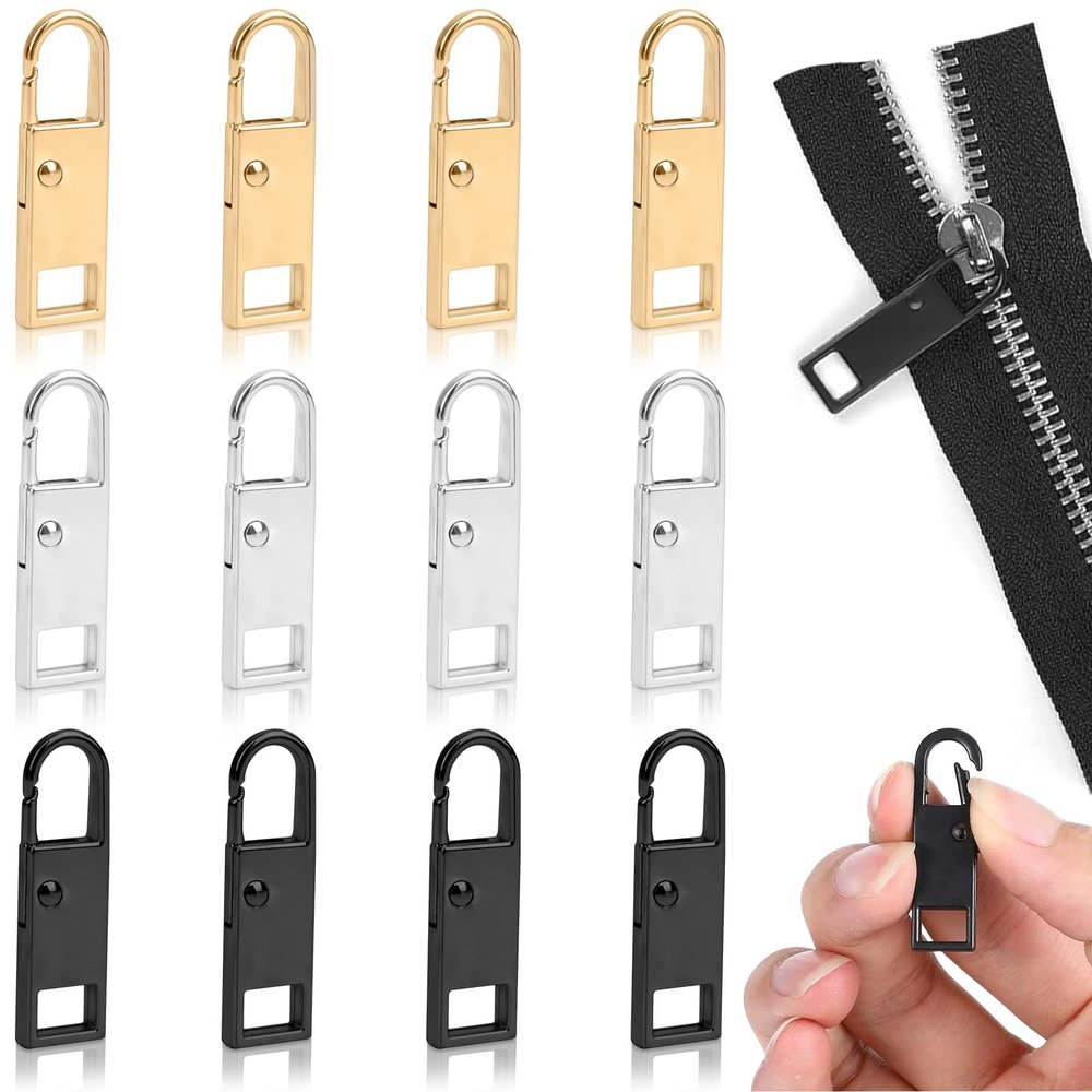 JAXICREY Zipper Pulls, 12 Pack Metal Replacement Zippers