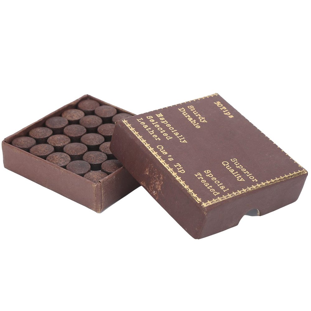 YUEYASHUX 50-Piece 11 mm Snooker/Pool Cue Tip Set, Red Leather, Chestnut Brown
