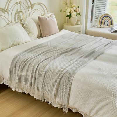 Gray Hotel Bed Runner with Tassels, 75 x 260 cm