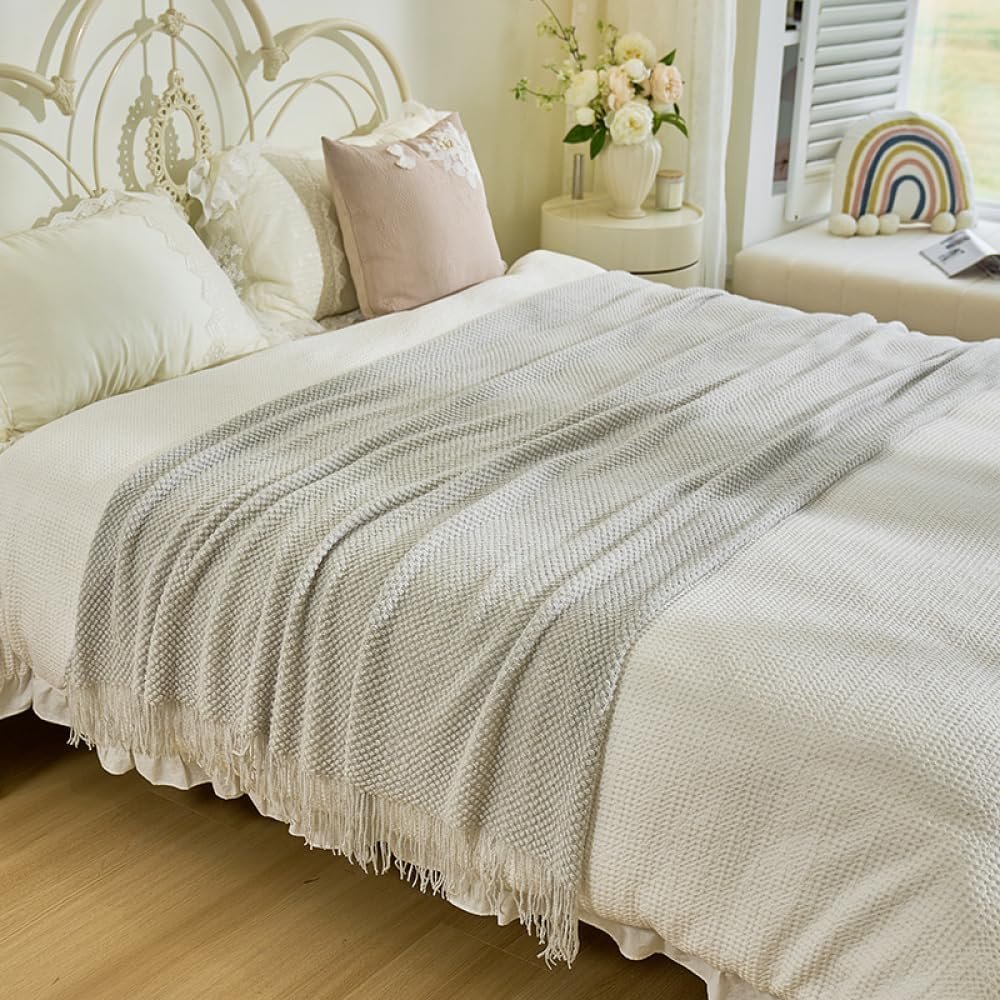 Gray Hotel Bed Runner with Tassels, 75 x 260 cm