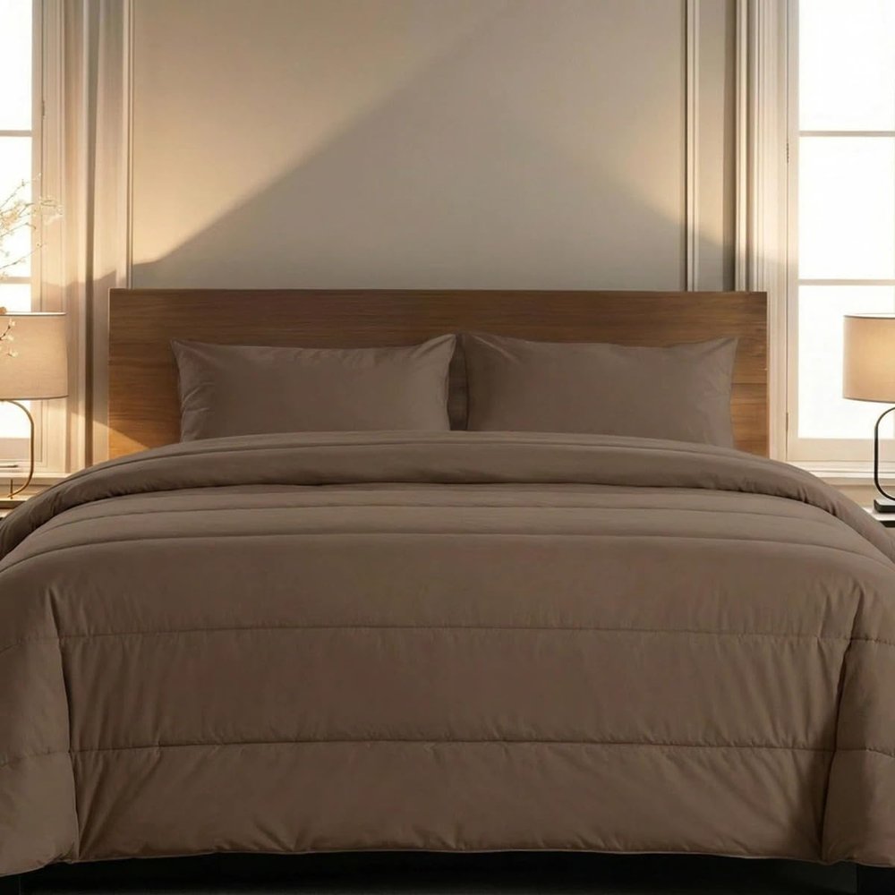 Zelesta Comfort Uni 2-in-1 Four-Season Duvet, No Cover Needed, Temperature-Regulating, Washable at 40°C, Breathable, Mite-Proof, Microfiber, Mocha, 160 x 220 cm