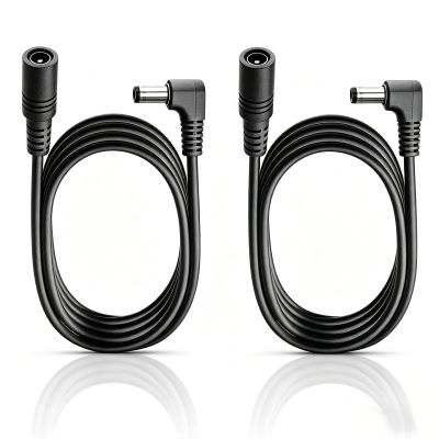 2-Pack 2 m 5.5 x 2.1 mm 12/24V DC Power Extension Cables, 90° Right-Angle Male to Female, 22AWG, Black