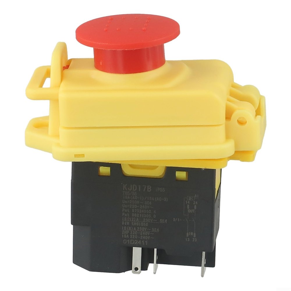 KJD17B 5-Pole Electromagnetic Push-Button Switch for Mini Metal Lathes, No-Volt Release, IP54, 250 V, Yellow/Black