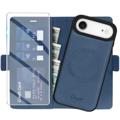 Giyer Case for iPhone Air with Screen Protector, Detachable PU Leather Wallet Stand Case, Blue