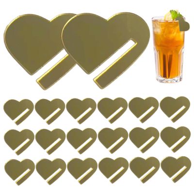 20 Gold Heart Drink Labels - Double-Sided Acrylic