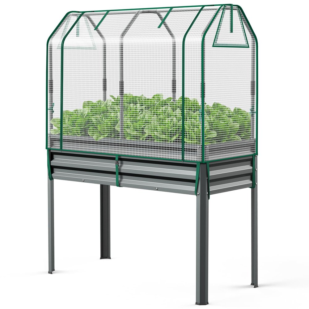 Ohuhu Metal Raised Garden Bed with Greenhouse, 120 x 54 x 150 cm