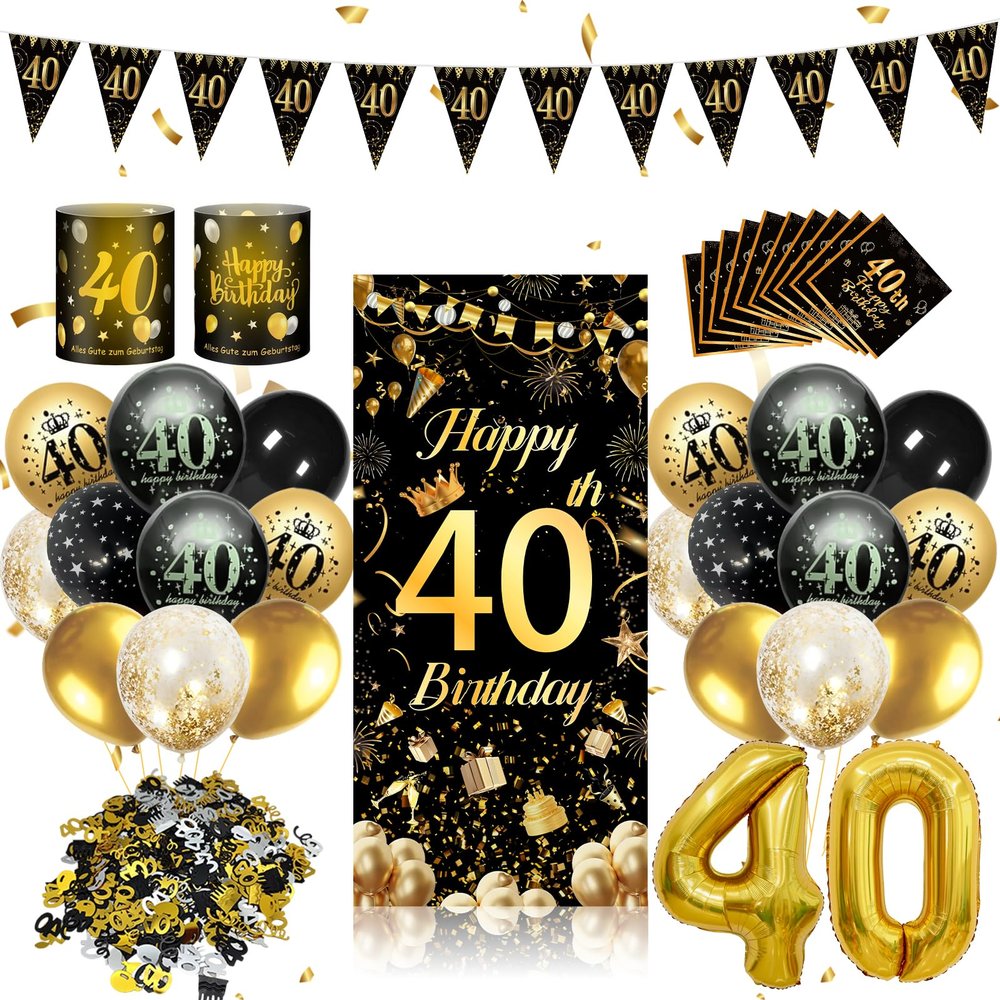 40th Birthday Party Decorations Set, Black and Gold