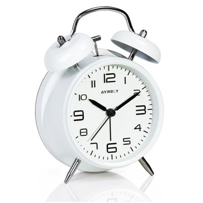 AYRELY Loud Alarm Clock for Heavy Sleepers, 4-Inch Retro Metal Twin-Bell Clock, White 3D Dial