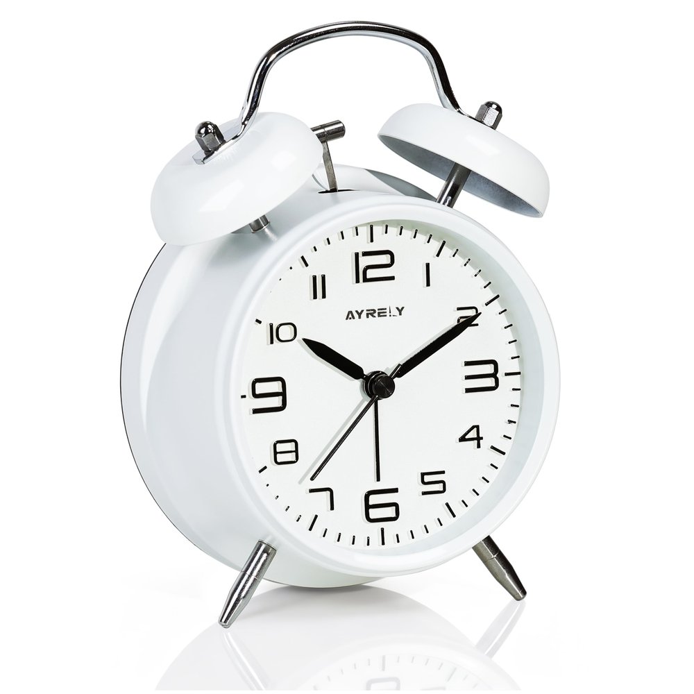 AYRELY Loud Alarm Clock for Heavy Sleepers, 4-Inch Retro Metal Twin-Bell Clock, White 3D Dial