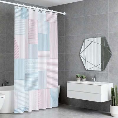 TYHKXAI Geometric Stripe Shower Curtain with Hooks, 110 x 200 cm