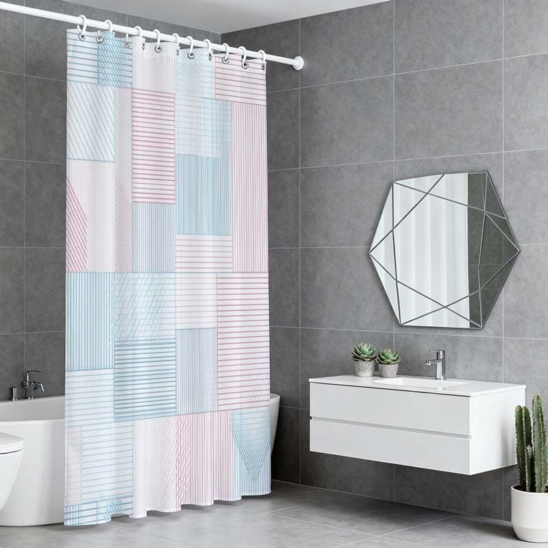 TYHKXAI Geometric Stripe Shower Curtain with Hooks, 110 x 200 cm