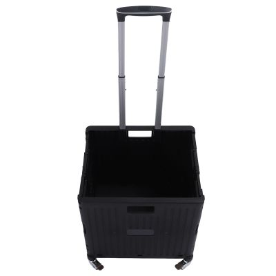 Akozon Versatile Folding Utility Cart with Telescopic Handle and Swivel Casters, Portable Collapsible Storage Cart for Shopping, Moving, and Package Delivery (Black)