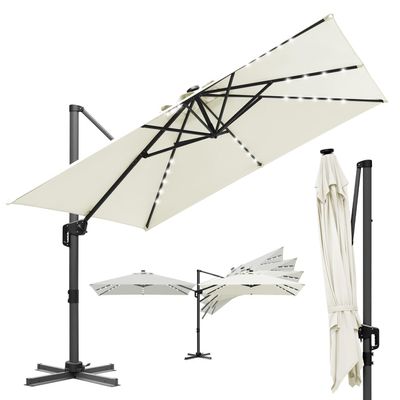 ISOISL 300 x 300 cm Solar LED Cantilever Patio Umbrella, UV50+, Beige