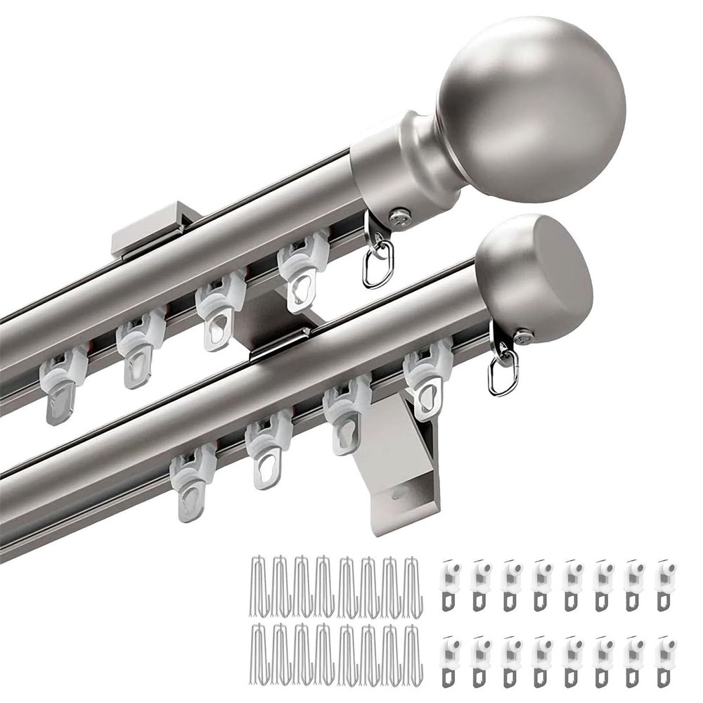 Heavy-Duty Aluminum Double Sliding Track System, Adjustable, 50–800 cm, Wall-Mounted, with Quiet Rollers, Ideal for Living Room and Hotel Room Dividers, Gray, 620 cm