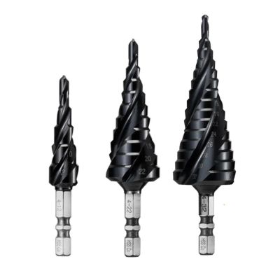 YZWRWRMKTB M35-Coated Step Drill Bit for Stainless Steel, Hard Metal, HSS-Co, 3 Flutes, 1 Piece (4–12, 5 Steps)