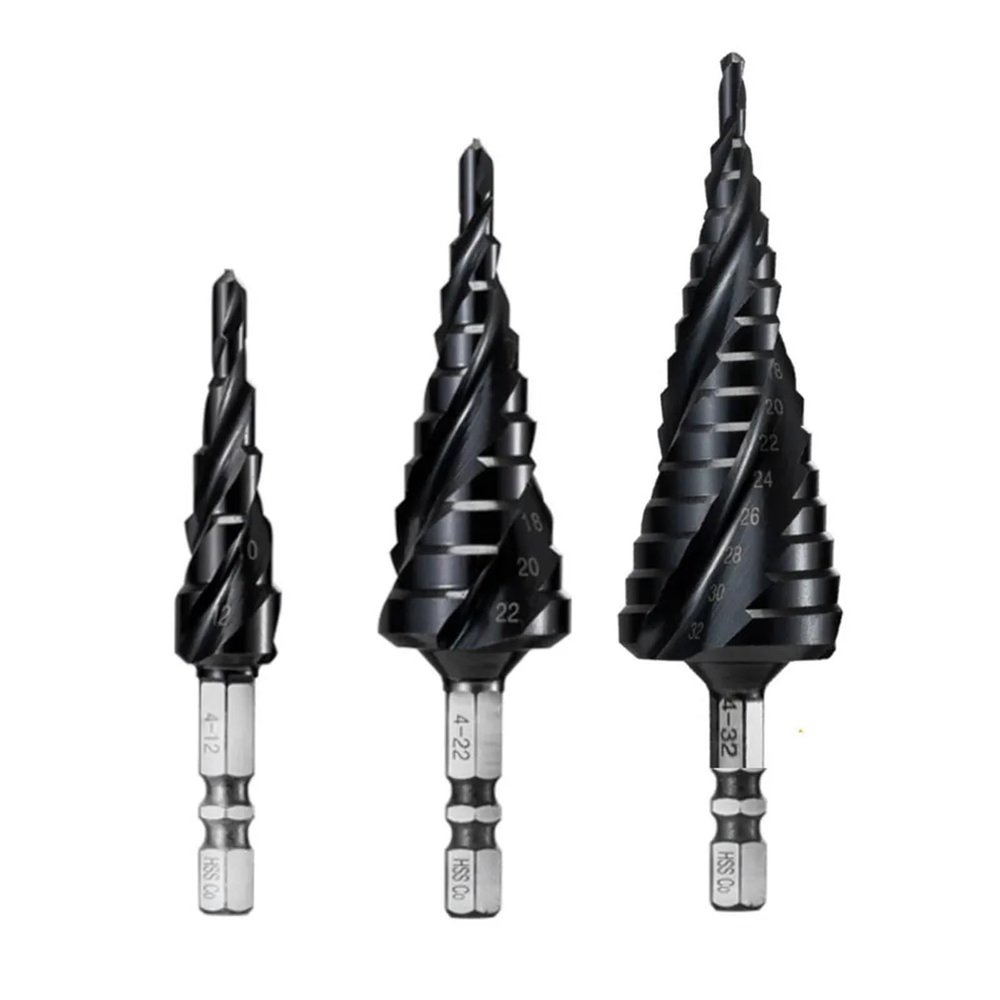 YZWRWRMKTB M35-Coated Step Drill Bit for Stainless Steel, Hard Metal, HSS-Co, 3 Flutes, 1 Piece (4–12, 5 Steps)