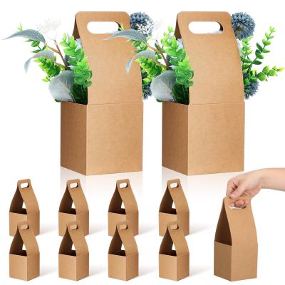 JEWEDECO Brown Paper Drink Carrier with Handle, Disposable, 10-Pack