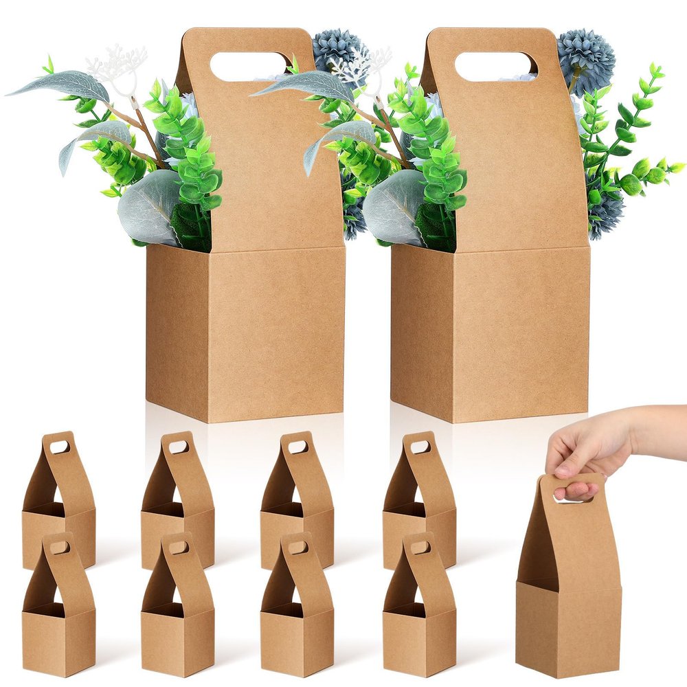 JEWEDECO Brown Paper Drink Carrier with Handle, Disposable, 10-Pack