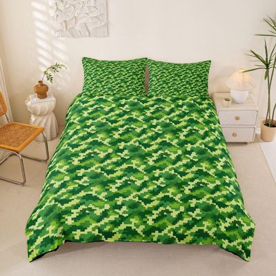 Homemissing Camo Pixel Duvet Cover Set, 200 x 200 cm, Green Abstract Geometric Pixel Design, Soft Breathable Microfiber