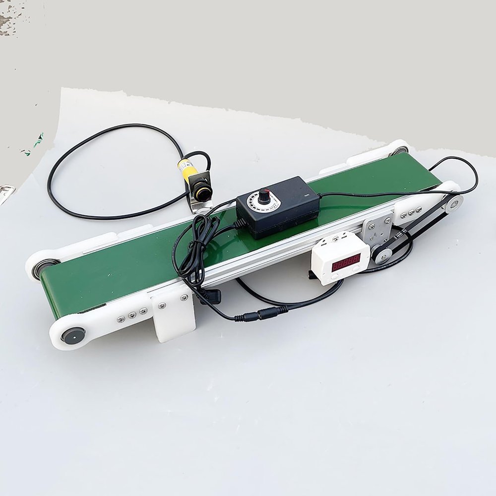 Desktop Conveyor Belt for Scientific Experiments, Small Freight Track with Automatic Counter, Adjustable Speed 1.8–7.6 cm/s, 116 RPM