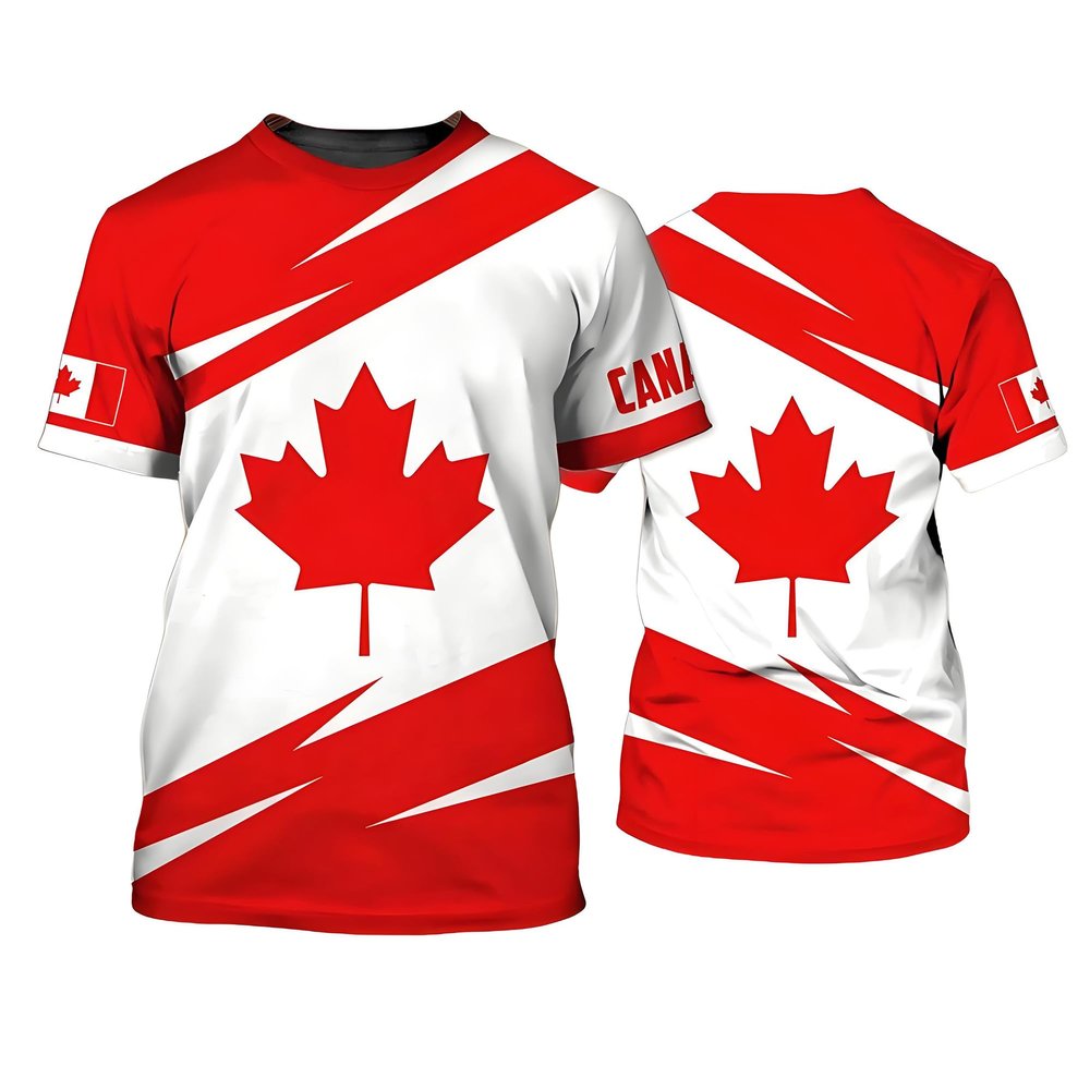 2026 Canada Flag Maple Leaf 3D-Print Football Fan T-Shirt