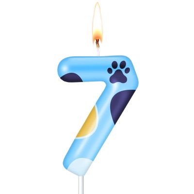 Blue Dog Paw Birthday Candle Number 7