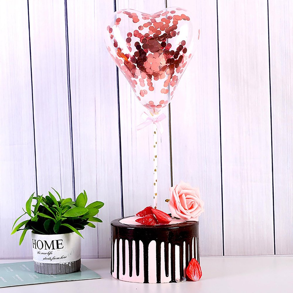 Tourima 5 Pack Rose Gold Confetti Cake Topper Balloons