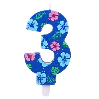 Birthday Candle with Cartoon Number, 3D Cake Topper in Blue Anime and Hawaii Style (Number 3)