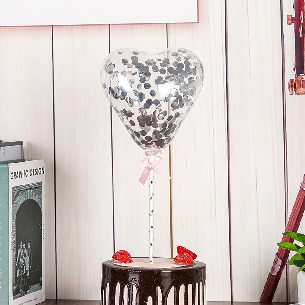 Tourima 5-Pack Silver Confetti Cake Topper Balloons