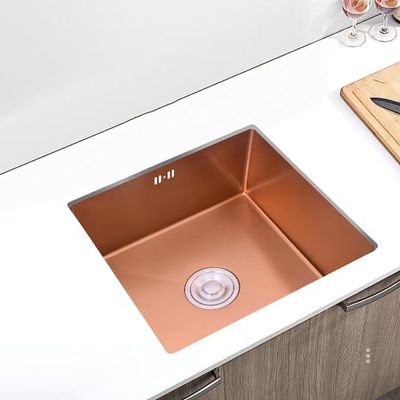 HCZKIUJY Square Kitchen Sink, Handmade Single-Bowl Undermount Sink with Curved Faucet, 38 x 38 cm, Rose Gold