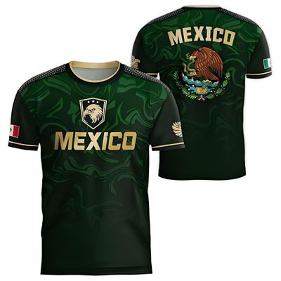 2026 Mexico Soccer Fan T-Shirt, 3D Flag Print, Quick-Dry, Loose Fit, 3XL