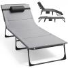 Warmiehomy Folding Sun Lounger with 4 Adjustable Backrest Positions, Padded Mattress and Pillow, Gray view 1