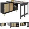 DHWDS 360° Rotating Sideboard with Extendable Tabletop and Rattan Doors view 2