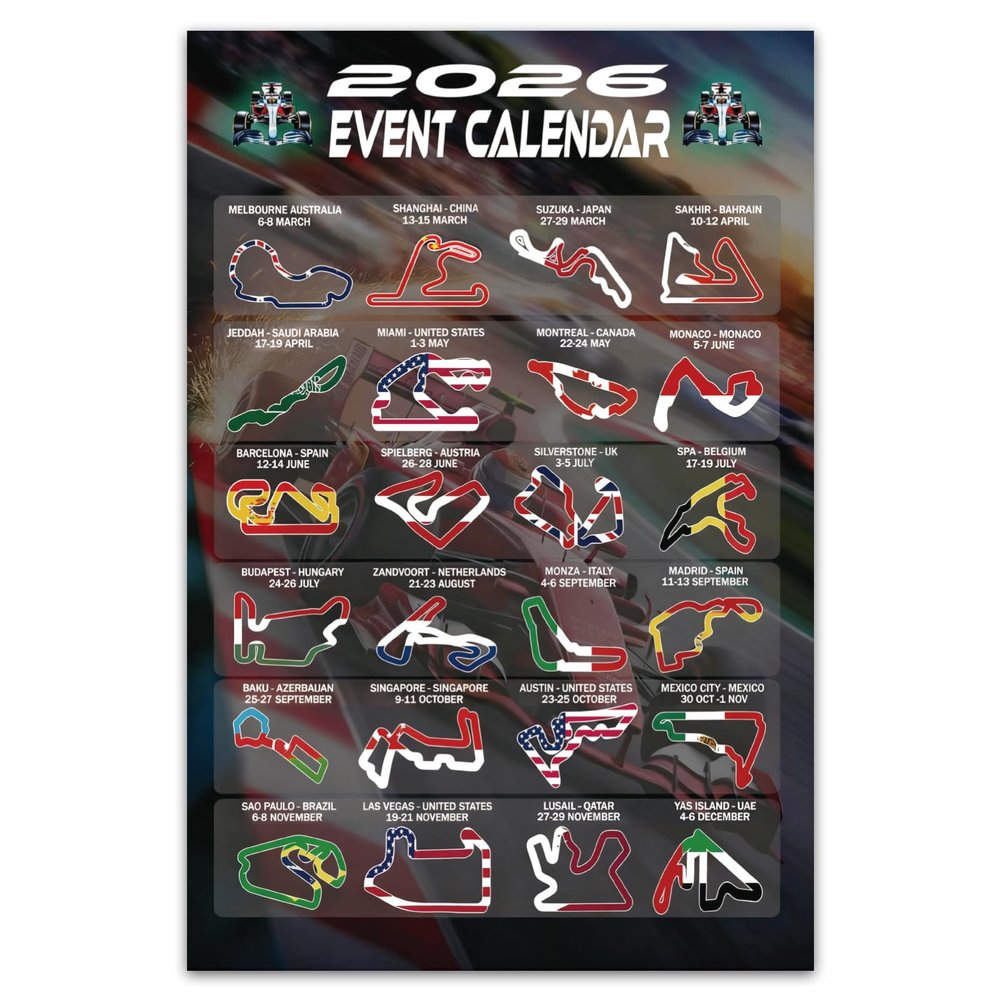 F1 Fan Poster - 2026 Race Calendar